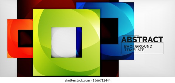 Fondo geométrico abstracto. Composición de formas cuadradas brillantes sobre una plantilla de estilo gris y minimalista con espacio de copia. Diseño de vectores