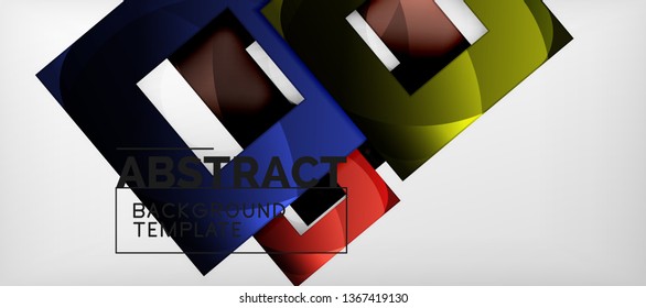Fondo geométrico abstracto. Composición de formas cuadradas brillantes sobre una plantilla de estilo gris y minimalista con espacio de copia. Diseño de vectores