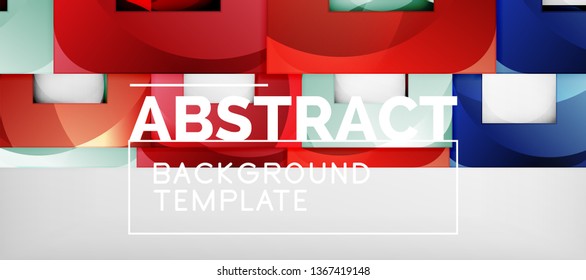 Abstract geometric background. Glossy square shapes composition on grey, minimalistic style template with copyspace. Vector design
