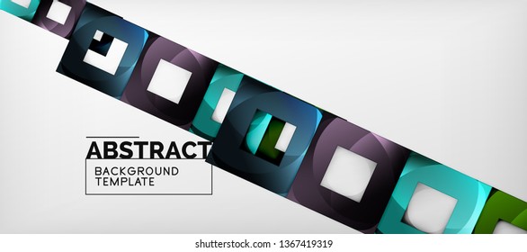 Abstract geometric background. Glossy square shapes composition on grey, minimalistic style template with copyspace. Vector design