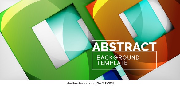 Abstract geometric background. Glossy square shapes composition on grey, minimalistic style template with copyspace. Vector design