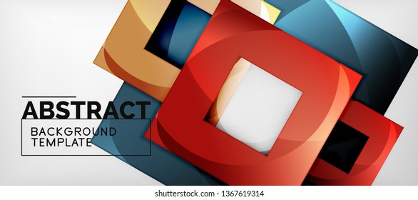 Fondo geométrico abstracto. Composición de formas cuadradas brillantes sobre una plantilla de estilo gris y minimalista con espacio de copia. Diseño de vectores