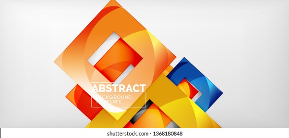 Fondo geométrico abstracto. Composición de formas cuadradas brillantes sobre una plantilla de estilo gris y minimalista con espacio de copia. Diseño de vectores