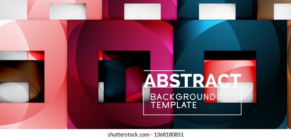 Abstract geometric background. Glossy square shapes composition on grey, minimalistic style template with copyspace. Vector design