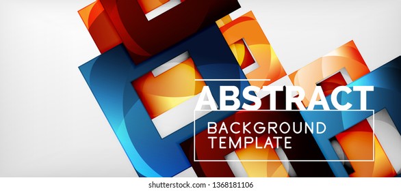 Abstract geometric background. Glossy square shapes composition on grey, minimalistic style template with copyspace. Vector design