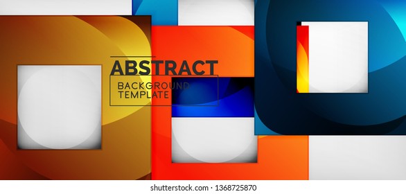 Abstract geometric background. Glossy square shapes composition on grey, minimalistic style template with copyspace. Vector design