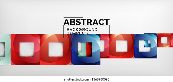 Abstract geometric background. Glossy square shapes composition on grey, minimalistic style template with copyspace. Vector design