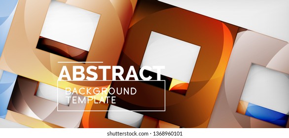 Fondo geométrico abstracto. Composición de formas cuadradas brillantes sobre una plantilla de estilo gris y minimalista con espacio de copia. Diseño de vectores