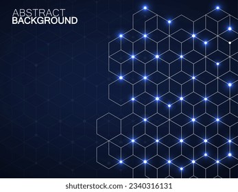 Abstract geometric background with glowing cubes. Geometrical concept with neon lines and points