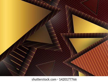Abstract geometric background with gold and color triangles and lines. Creative concept, template for brochure, flyer, flyer, cover. Vector illustration for your design.