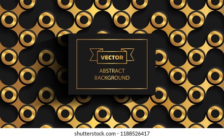 Abstract geometric background with golden circles, abstract mechanical elements