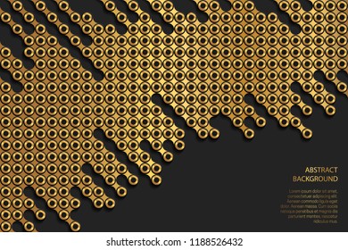 Abstract geometric background with golden circles, abstract mechanical elements