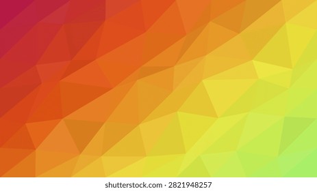 Abstract geometric background with a gradient of warm colors from deep red to bright yellow and green, low poly design