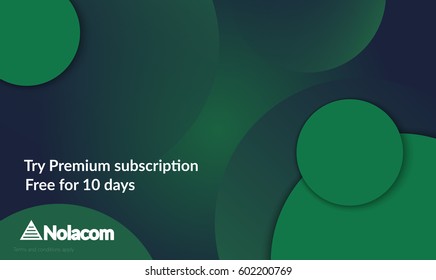 Abstract geometric background with green gradient vanishing circles. Modern template for social media banner. Contemporary material design with realistic shadow over flat gradient background.