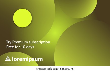 Abstract geometric background with green gradient vanishing circles. Modern template for social media banner. Contemporary material design with realistic shadow over flat gradient background.