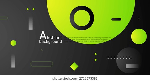Abstract geometric background with green shapes on dark gray gradient color background. Simple and modern banner background. Trendy element concept design. Eps10 vector