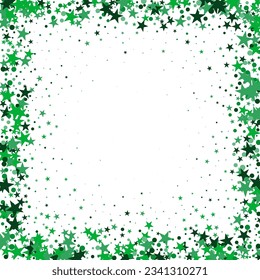 Abstract geometric background with green toned stars and circles, confetti scattered over white background
