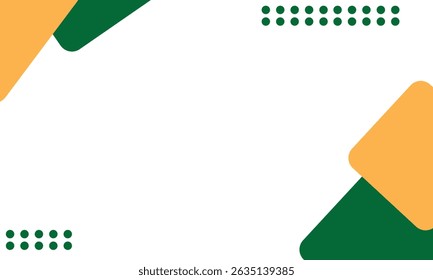 Arrière-plan géométrique Abstrait avec formes vertes et jaunes et accents en pointillés sur un espace blanc épuré. Idéal pour les présentations, prospectus, bannières de web ou templates graphiques modernes.