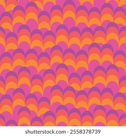 Abstract geometric background. Groovy retro styled background, colorful shapes overlapping each other. Feathers or scales texture. Oriental ornament
