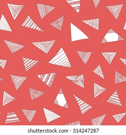 Abstract geometric background with hand drawn black and white triangles set. Vector seamless modern pattern.