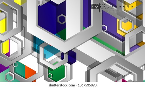 Abstract geometric background with hexagon, brights color compositions. Vector illustration