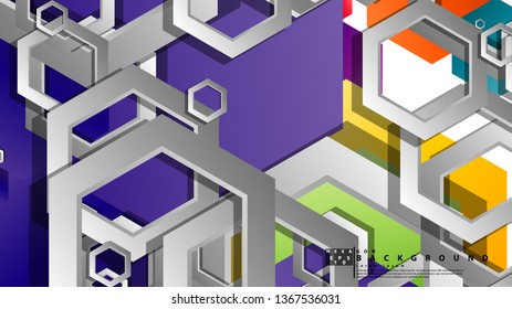 Abstract geometric background with hexagon, brights color compositions. Vector illustration