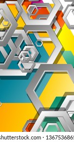 Abstract geometric background with hexagon, brights color compositions. Vector illustration