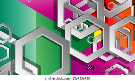 Abstract geometric background with hexagon, brights color compositions. Vector illustration
