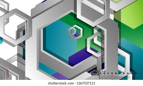 Abstract geometric background with hexagon, brights color compositions. Vector illustration