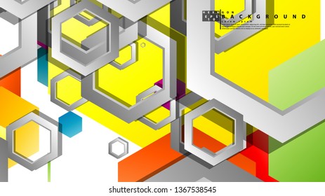 Abstract geometric background with hexagon, brights color compositions. Vector illustration