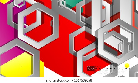 Abstract geometric background with hexagon, brights color compositions. Vector illustration