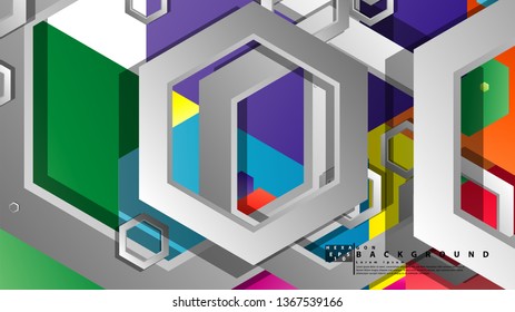 Abstract geometric background with hexagon, brights color compositions. Vector illustration