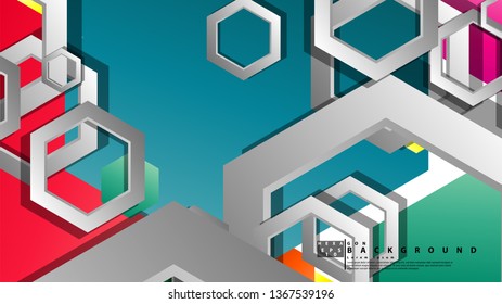 Abstract geometric background with hexagon, brights color compositions. Vector illustration