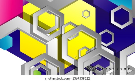 Abstract geometric background with hexagon, brights color compositions. Vector illustration