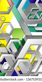 Abstract geometric background with hexagon, brights color compositions. Vector illustration