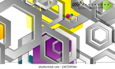 Abstract geometric background with hexagon, brights color compositions. Vector illustration