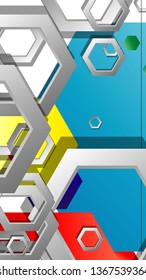 Abstract geometric background with hexagon, brights color compositions. Vector illustration