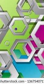 Abstract geometric background with hexagon, brights color compositions. Vector illustration