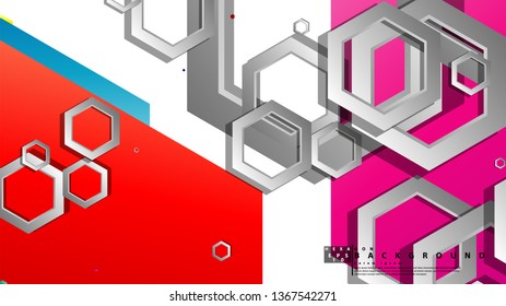 Abstract geometric background with hexagon, brights color compositions. Vector illustration