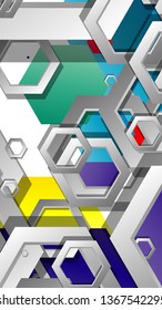 Abstract geometric background with hexagon, brights color compositions. Vector illustration