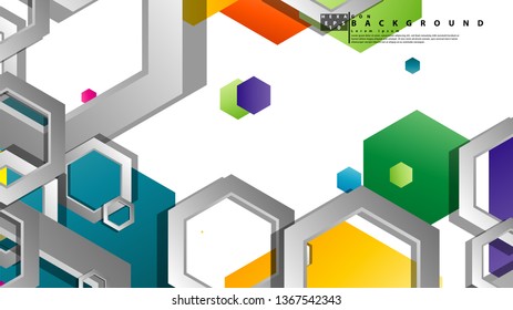 Abstract geometric background with hexagon, brights color compositions. Vector illustration