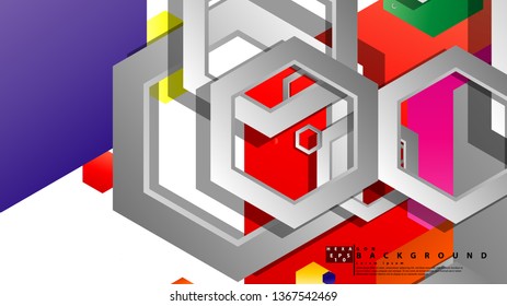 Abstract geometric background with hexagon, brights color compositions. Vector illustration