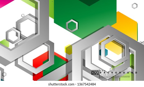 Abstract geometric background with hexagon, brights color compositions. Vector illustration