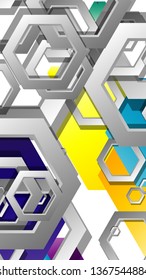 Abstract geometric background with hexagon, brights color compositions. Vector illustration