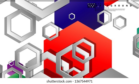 Abstract geometric background with hexagon, brights color compositions. Vector illustration
