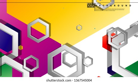 Abstract geometric background with hexagon, brights color compositions. Vector illustration