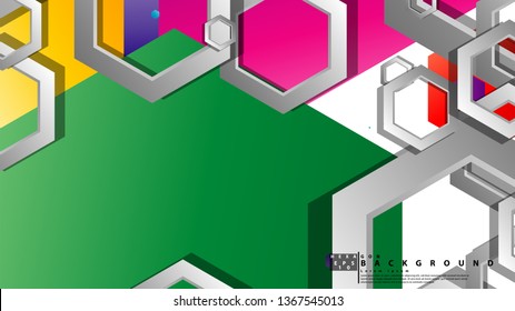 Abstract geometric background with hexagon, brights color compositions. Vector illustration