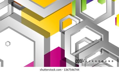 Abstract geometric background with hexagon, brights color compositions. Vector illustration