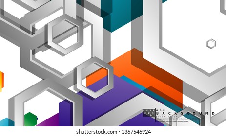 Abstract geometric background with hexagon, brights color compositions. Vector illustration