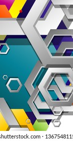 Abstract geometric background with hexagon, brights color compositions. Vector illustration